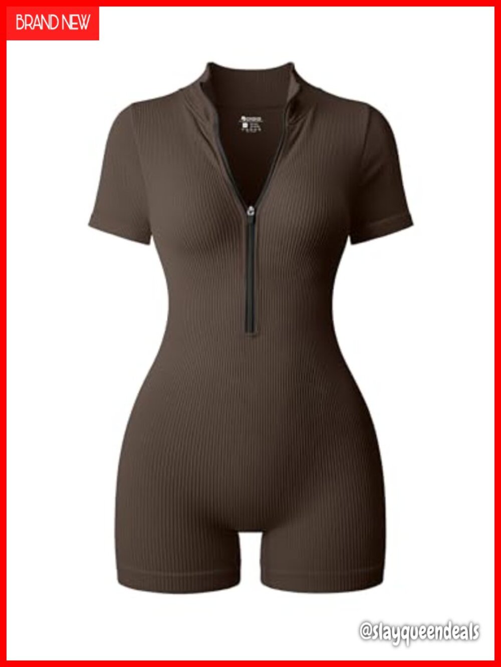 OQQ Women's Short Sleeve Zip Front Romper High Stretch Nylon Spandex Casual